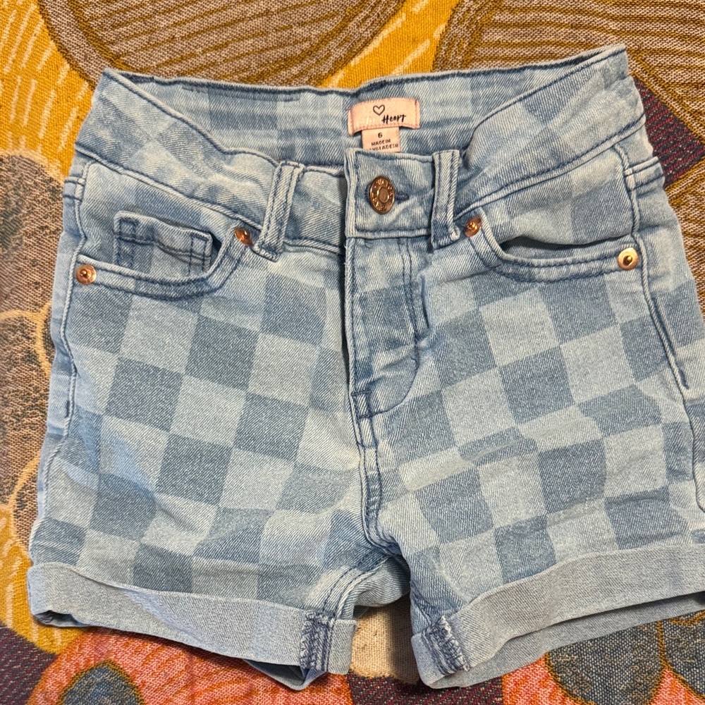 Victory heart girls size 6 Blue Checkered Denim Shorts